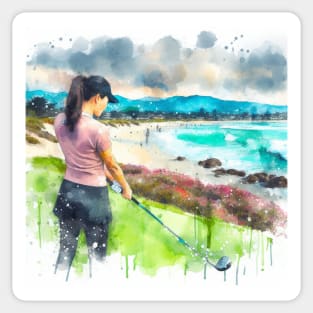 Artistic illustration of a woman golfer Sticker